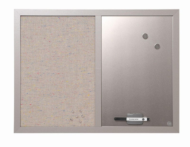 MasterVision لوحة ماستر فيجن المدمجة، 18" × 24"، لوحة مغناطيسية قابلة للمسح الجاف ولوحة إعلانات قماشية رمادية، إطار MDF رمادي صغير - Image 1